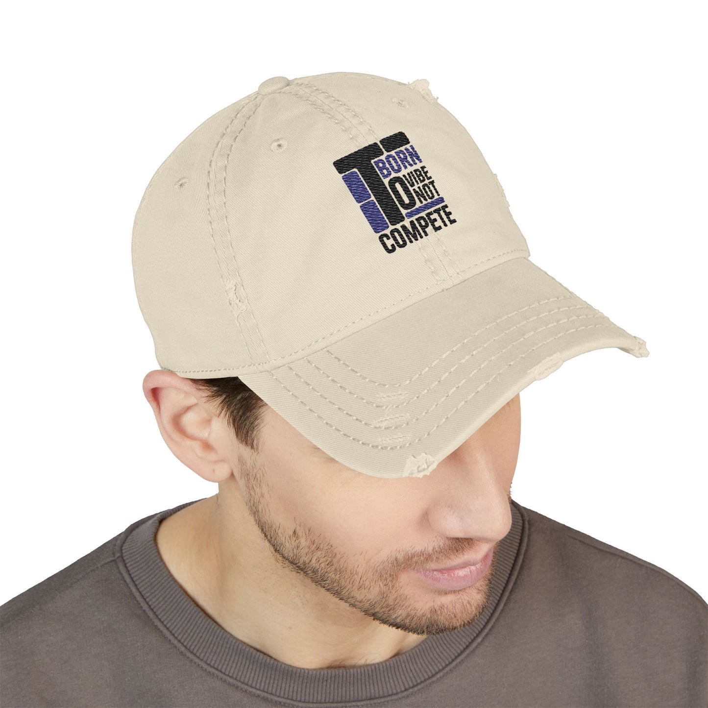 Distressed Dad Hat - Born to Vibe Not Compete, Casual Cap, Gift for Dad, Summer Fashion, Trendy Headwear