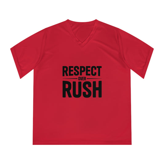 Respect Over Rush V-Neck T-Shirt, Motivational Women's Athletic Tee, Workout Shirt, Gift for Fitness Lovers, Inspirational Running Top