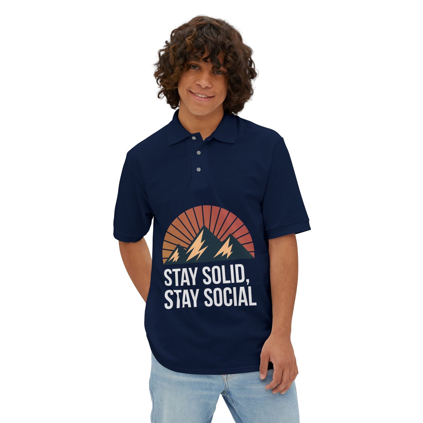 Stay Solid, Stay Social Polo - Men's Casual Wear, Stylish Outdoor Shirt, Summer Apparel, Gift for Him, Trendy Tee