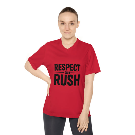 Respect Over Rush V-Neck T-Shirt, Motivational Women's Athletic Tee, Workout Shirt, Gift for Fitness Lovers, Inspirational Running Top