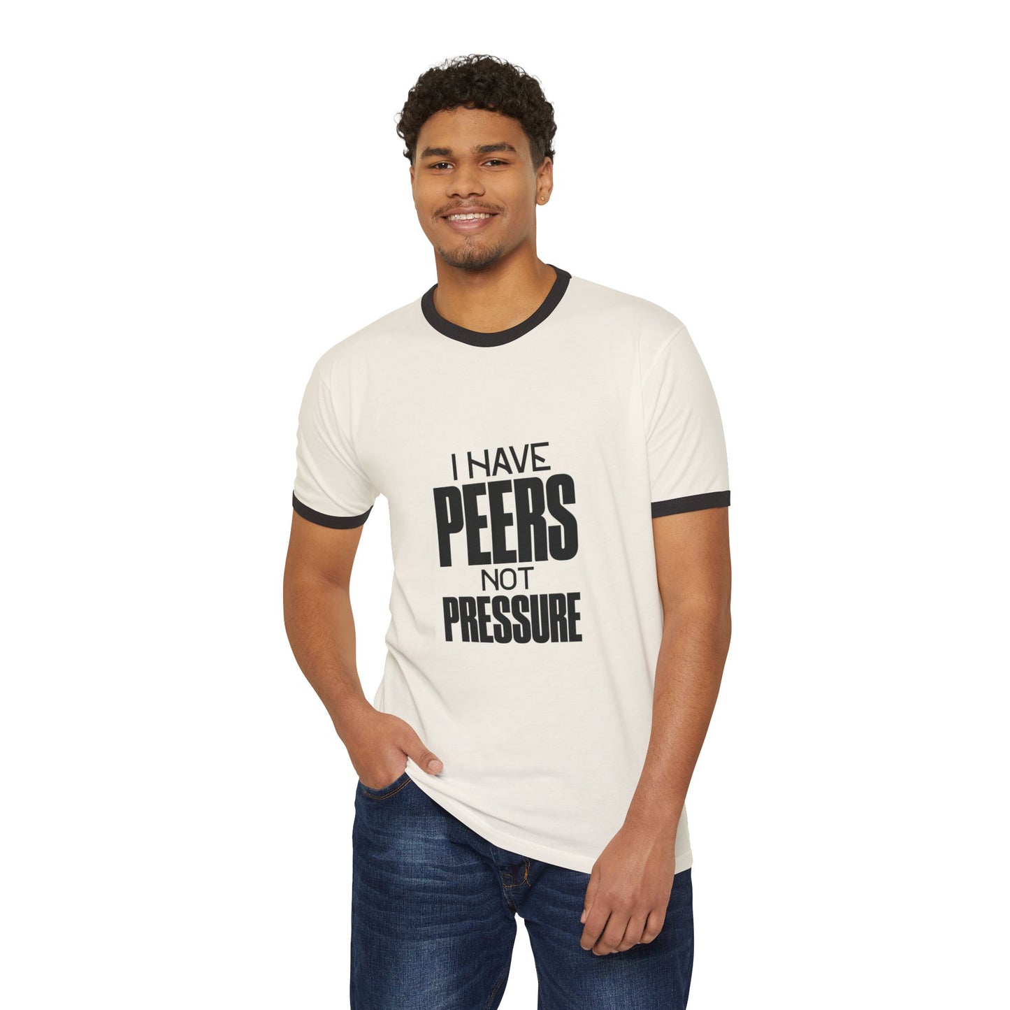 Unisex Peer Support Ringer T-Shirt - I Have Peers Not Pressure - Casual Tee, Gift for Friends, Motivational Shirt, College Apparel