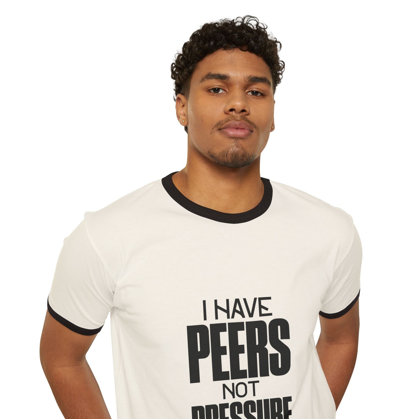 Unisex Peer Support Ringer T-Shirt - I Have Peers Not Pressure - Casual Tee, Gift for Friends, Motivational Shirt, College Apparel