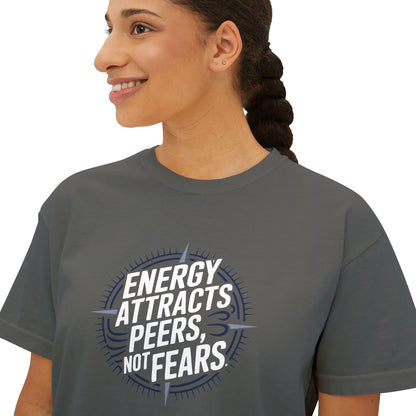 Energy Attracts Women's Boxy Tee - Positive Vibe Shirt, Casual Wear, Motivational Top, Gift for Friends, Stylish Everyday Tee