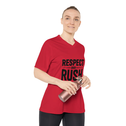 Respect Over Rush V-Neck T-Shirt, Motivational Women's Athletic Tee, Workout Shirt, Gift for Fitness Lovers, Inspirational Running Top