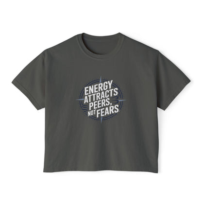 Energy Attracts Women's Boxy Tee - Positive Vibe Shirt, Casual Wear, Motivational Top, Gift for Friends, Stylish Everyday Tee